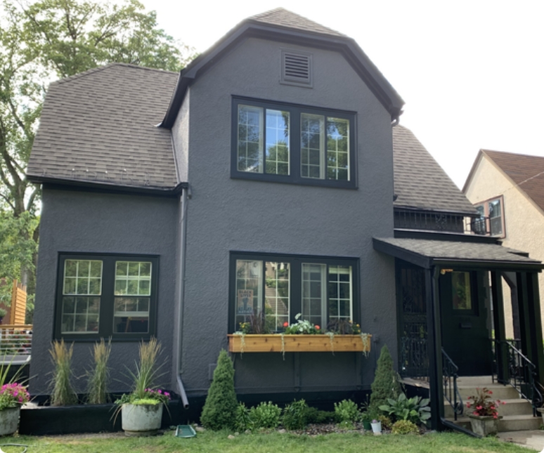 dark grey house with black trim
