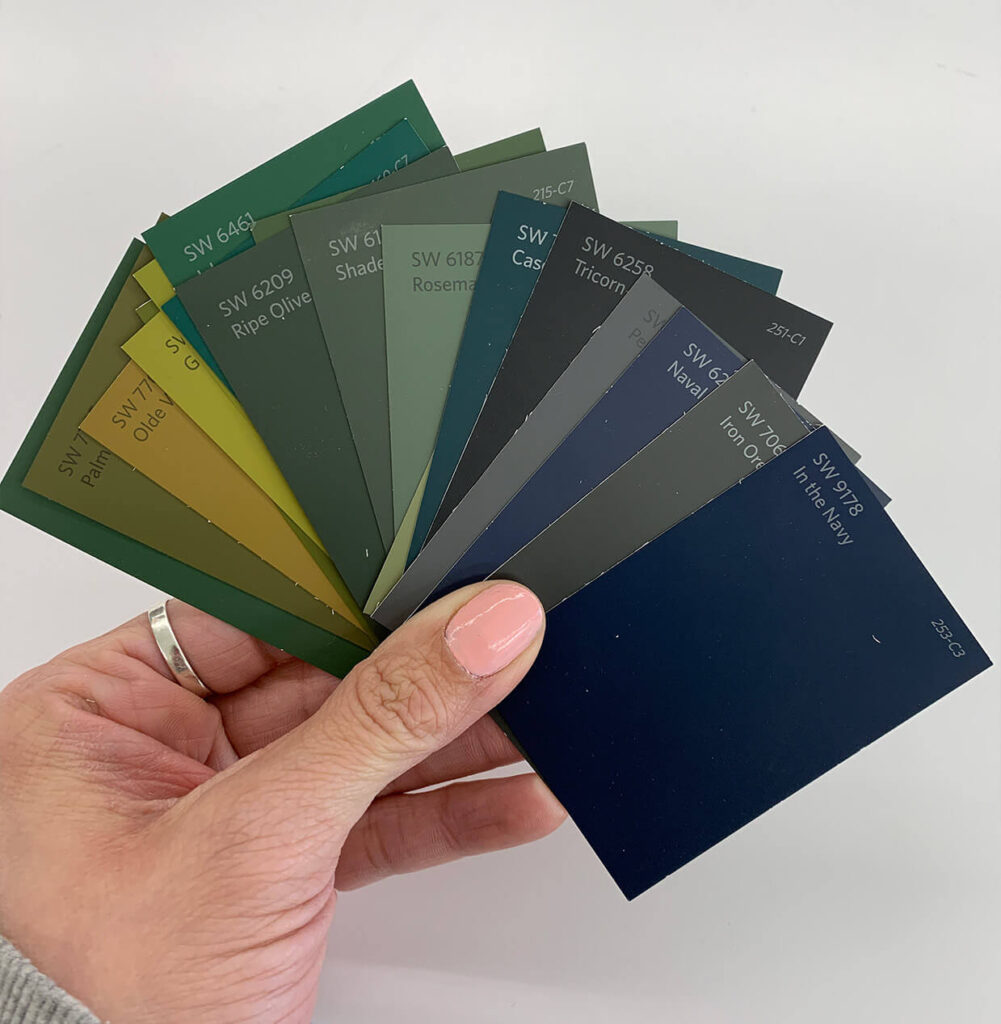hand holding paint color samples