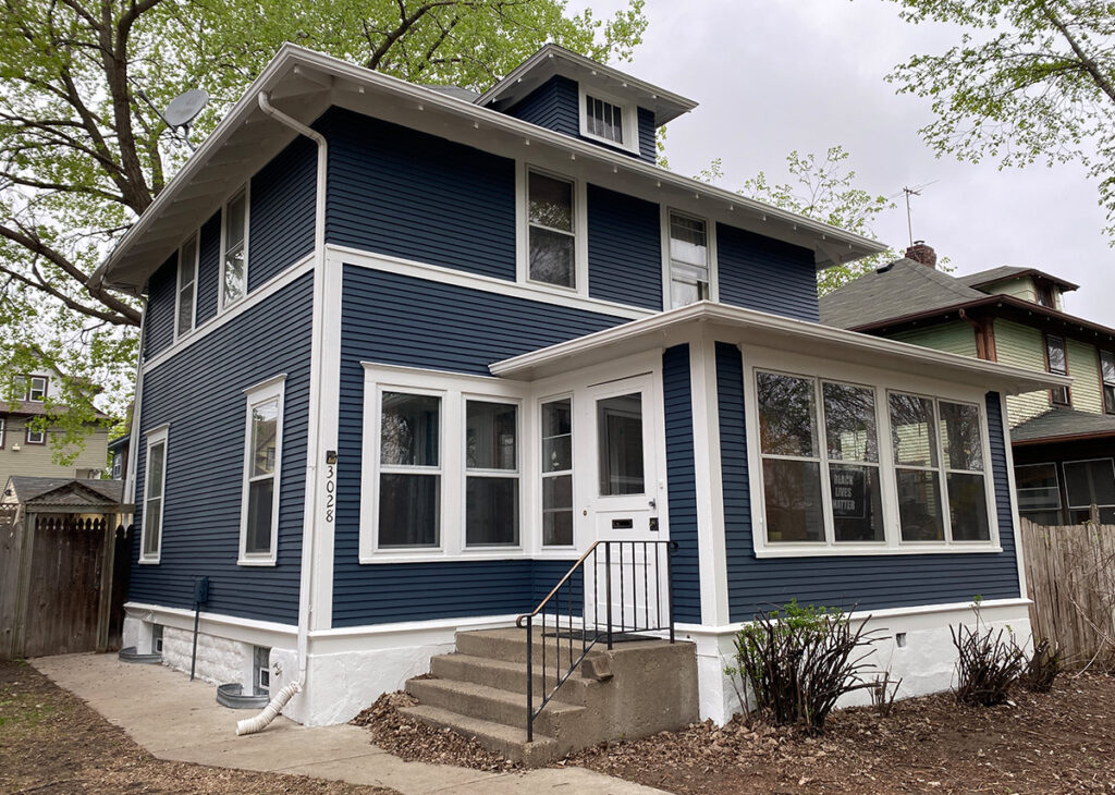 minneapolis blue house white trim