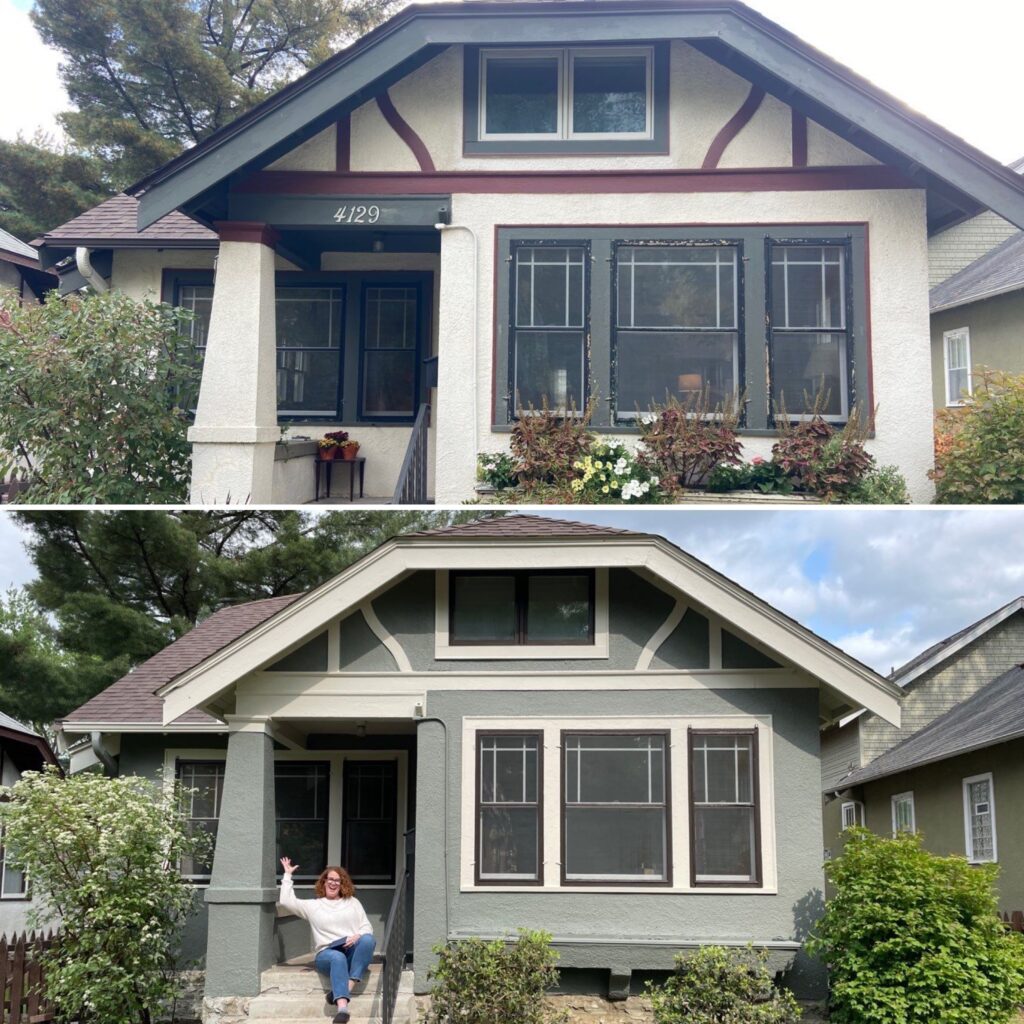 Before and after stucco paint job on Minneapolis home